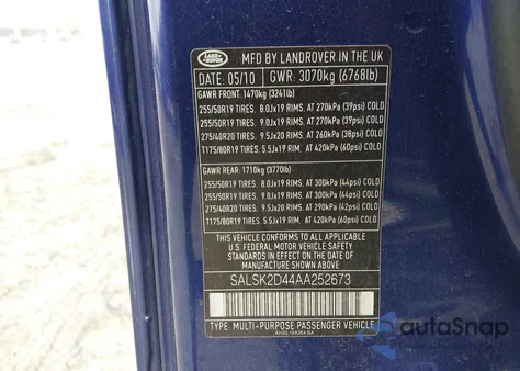 2010 Land Rover Range Rover Sport Hse from USA, damaged, VIN SALSK2D44AA252673